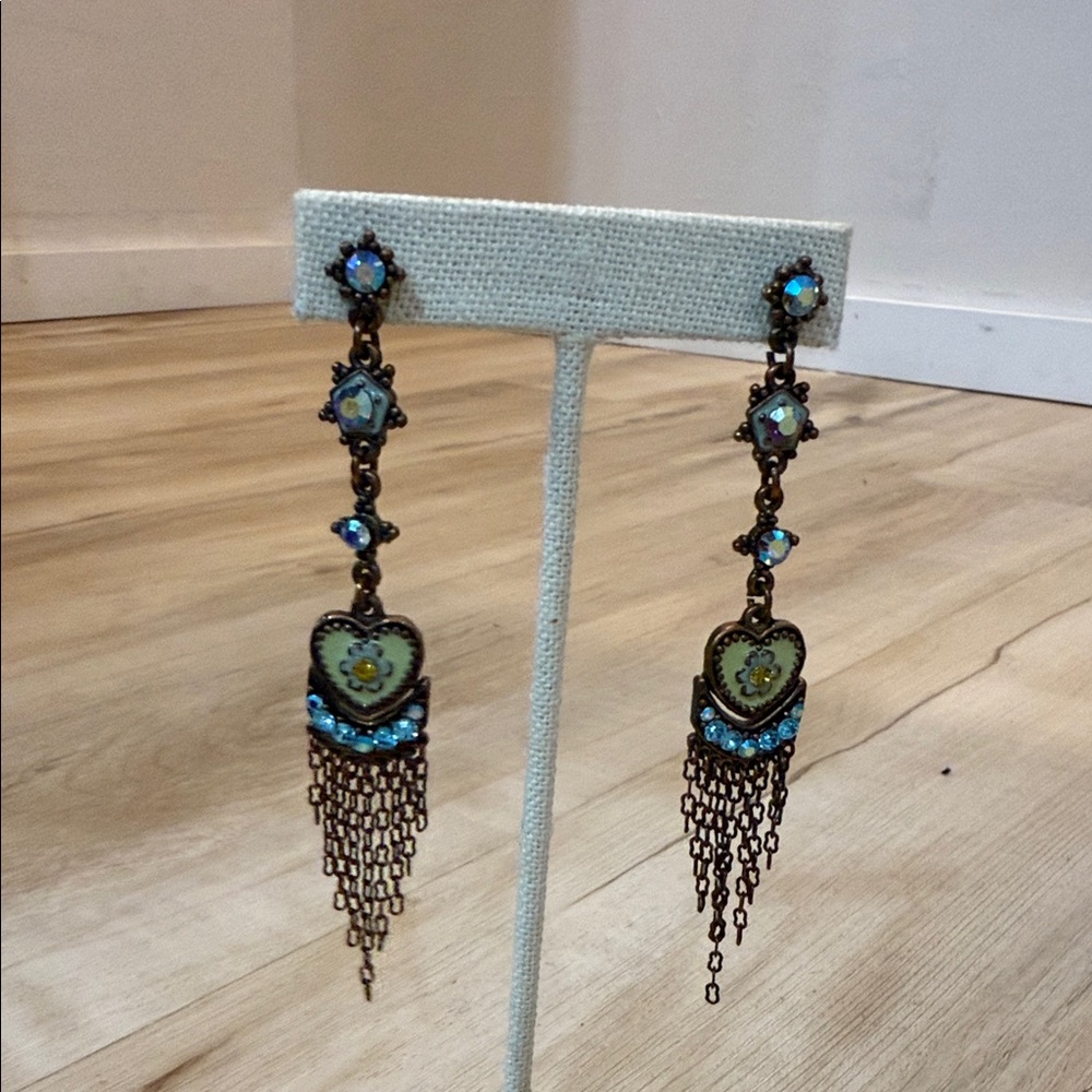 Michael Negrin Elegant Heart Drop Earrings with Blue Accents